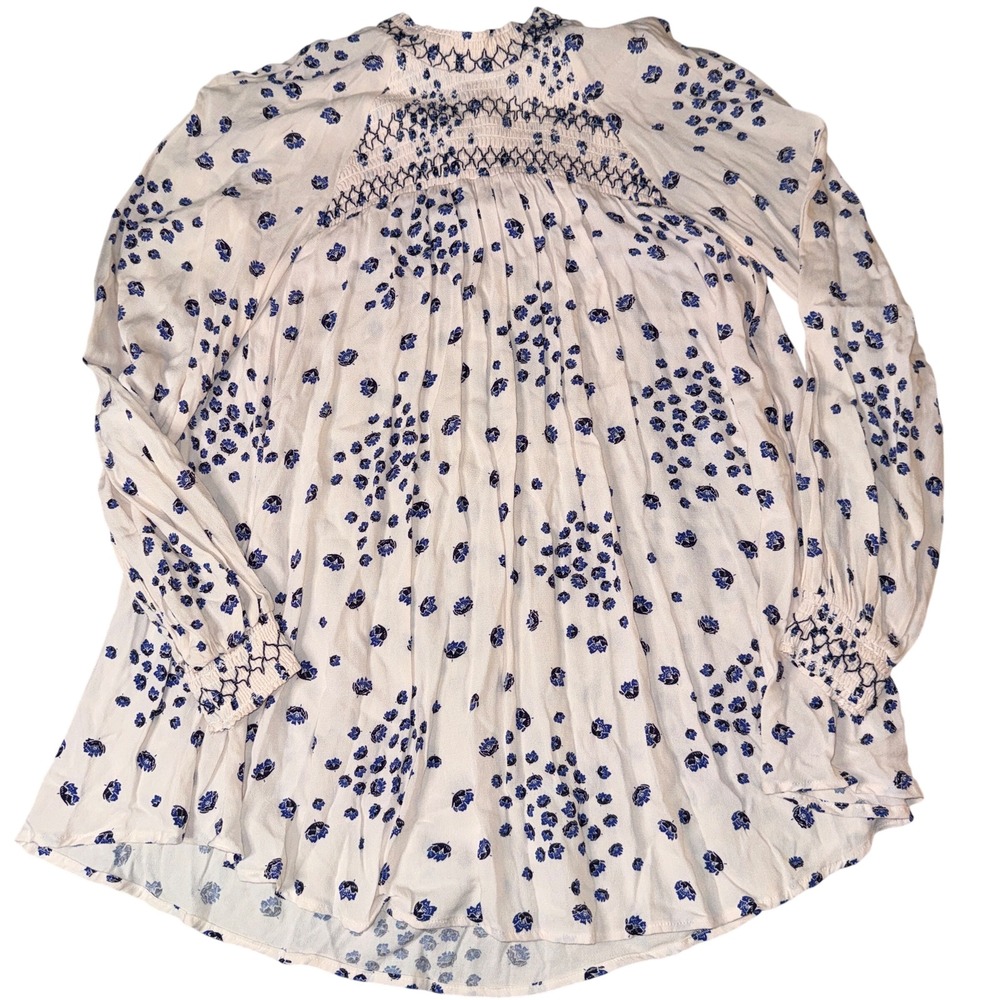Free People Flowers in her hair Smocked Neck Floral Long Sleeve Tunic Top‎ XS
